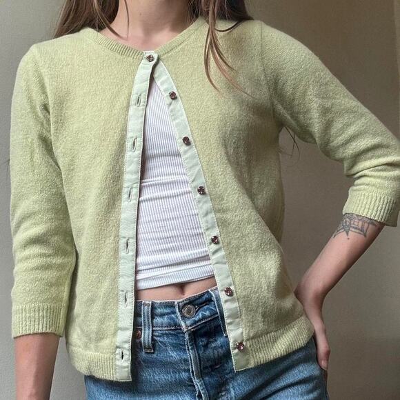 Free People Light Green and Pink Cropped Cardigan Women’s XS Preppy Femme - Picture 2 of 8